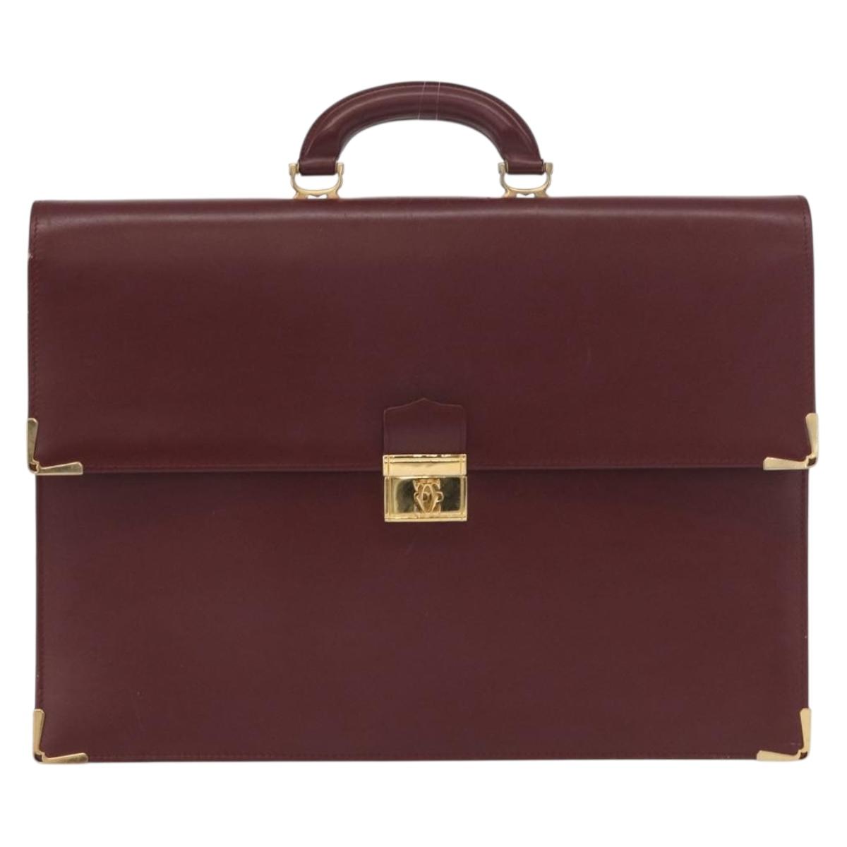 CARTIER Must Line Briefcase Leather Bordeaux Gold Auth ki6416