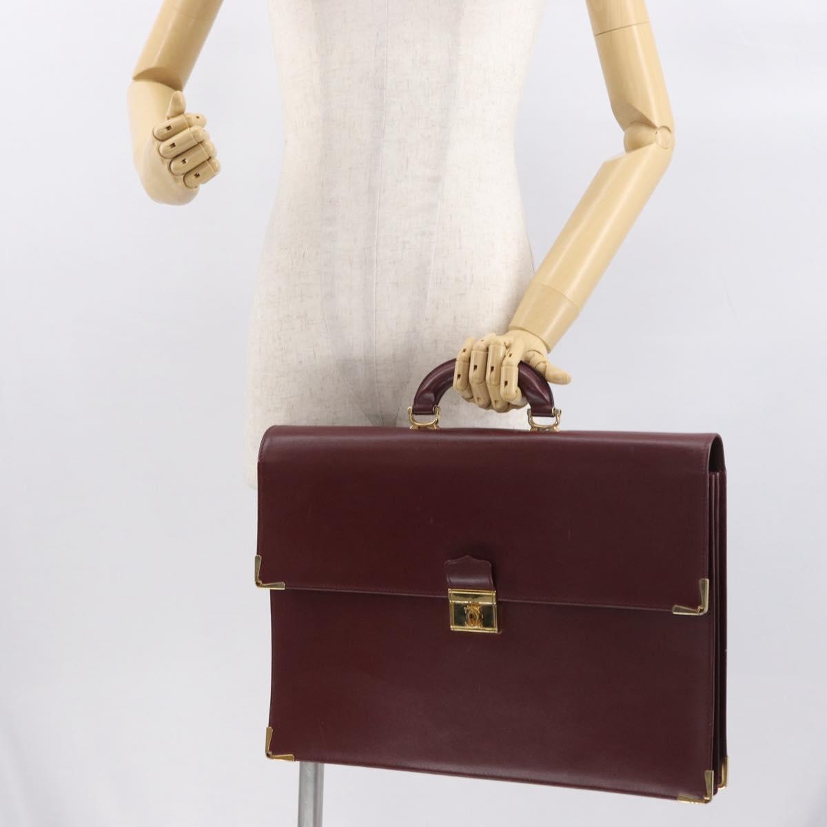 CARTIER Must Line Briefcase Leather Bordeaux Gold Auth ki6416