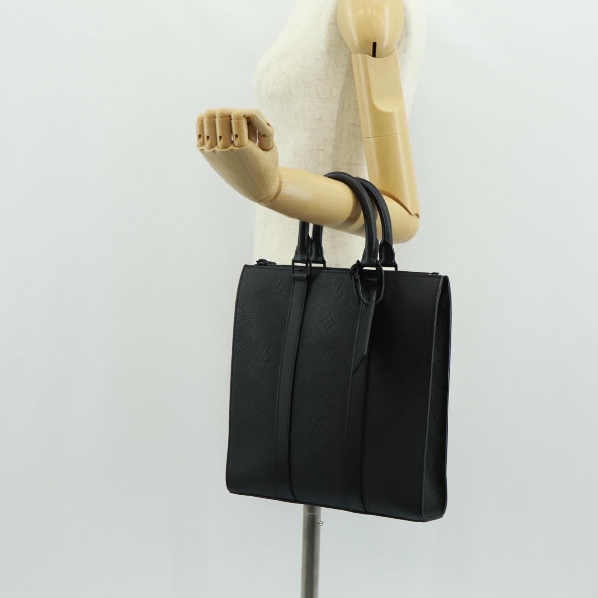 LOUIS VUITTON Taurillon Clemence Sac Plat Cloth Black M21884 Auth ki6418SAM