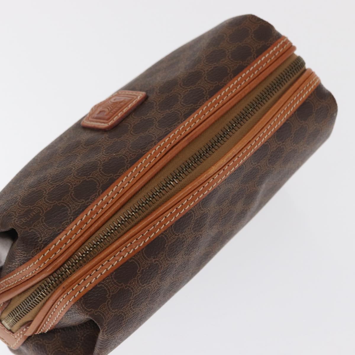 CELINE Macadam Canvas Pouch PVC Leather Brown Gold Auth ki6421