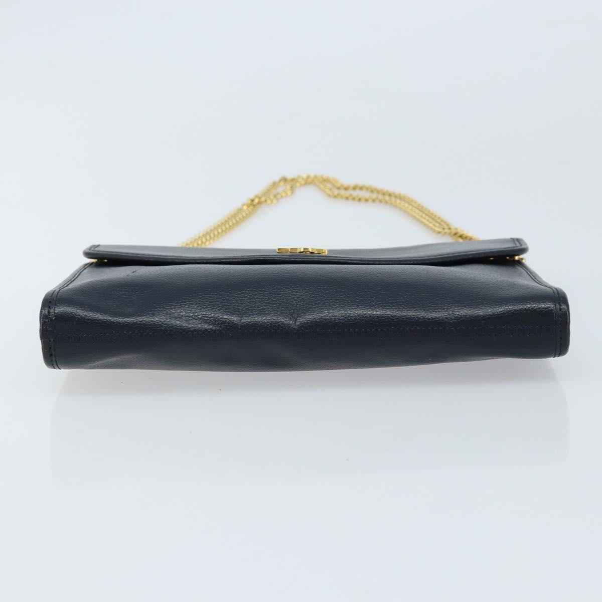 Christian Dior Chain Shoulder Bag Leather Navy Gold Auth ki6425
