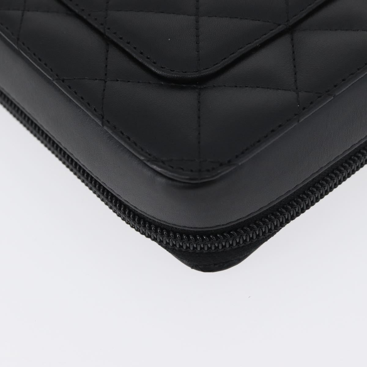 CHANEL Cambon Line Pouch Leather Black Silver CC Auth ki6426M