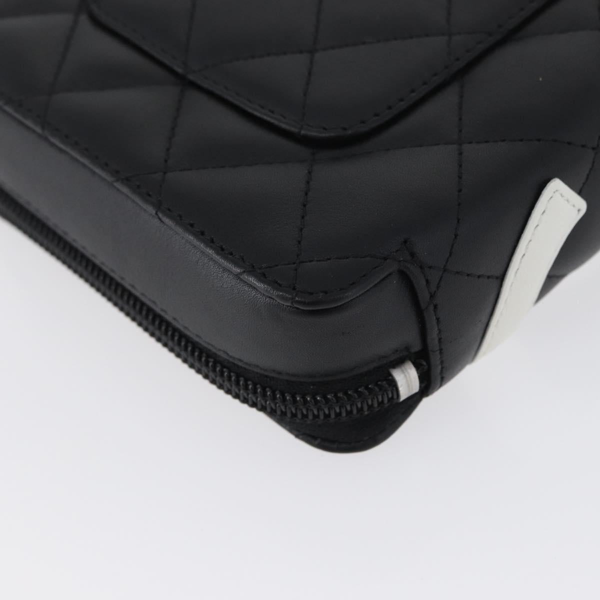 CHANEL Cambon Line Pouch Leather Black Silver CC Auth ki6426M