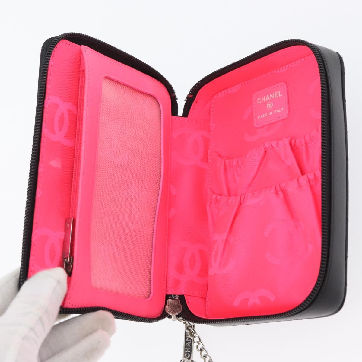 CHANEL Cambon Line Pouch Leather Black Silver CC Auth ki6426M