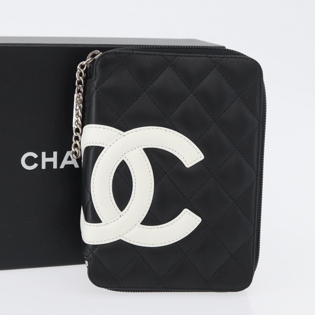 CHANEL Cambon Line Pouch Leather Black Silver CC Auth ki6426M