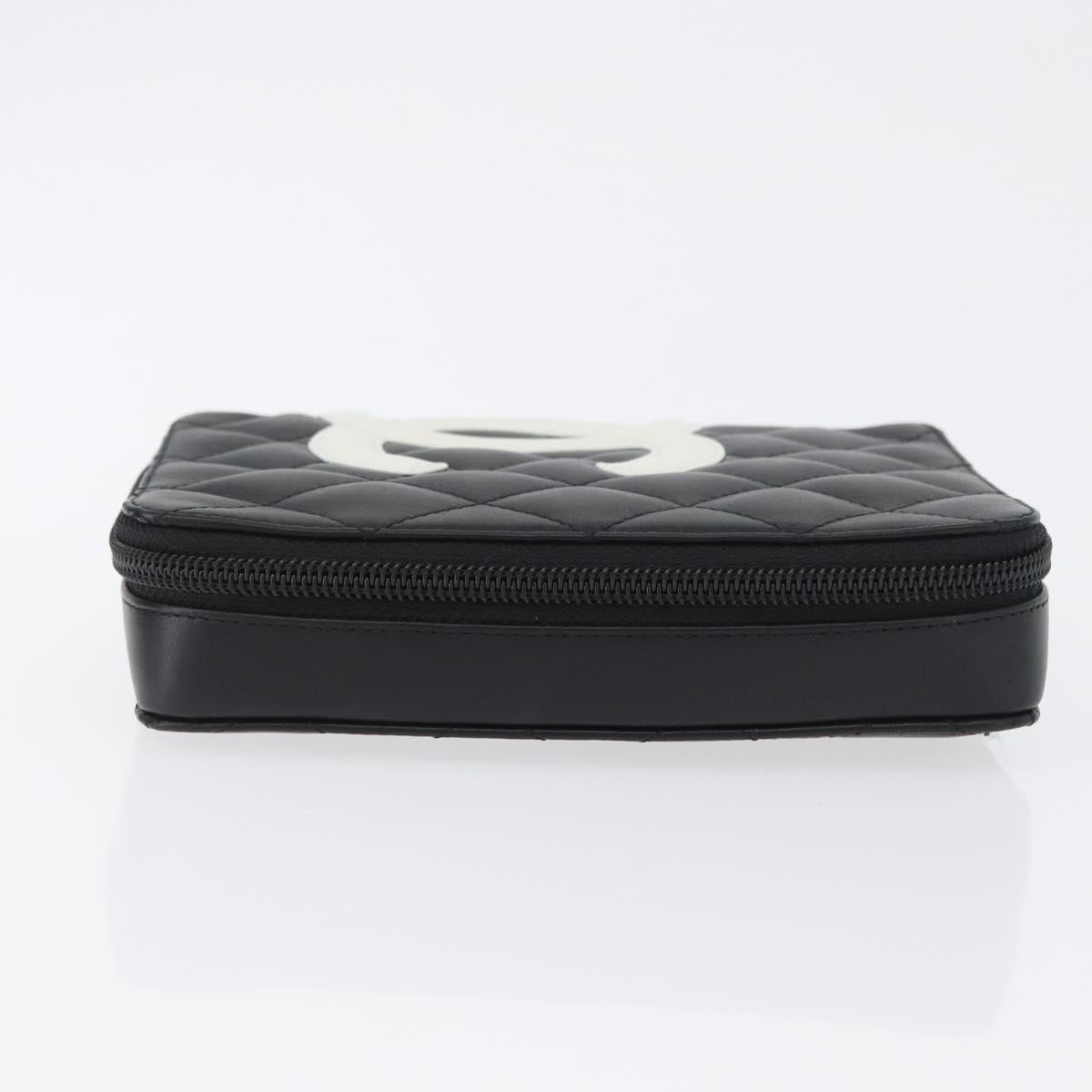 CHANEL Cambon Line Pouch Leather Black Silver CC Auth ki6426M
