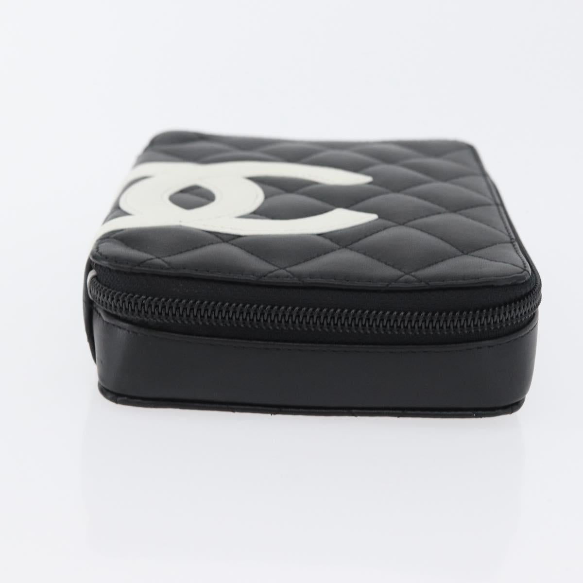 CHANEL Cambon Line Pouch Leather Black Silver CC Auth ki6426M