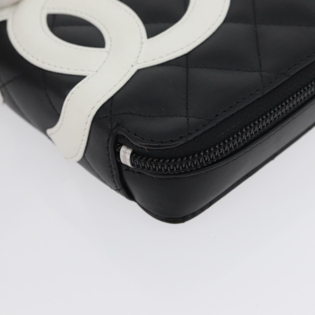 CHANEL Cambon Line Pouch Leather Black Silver CC Auth ki6426M
