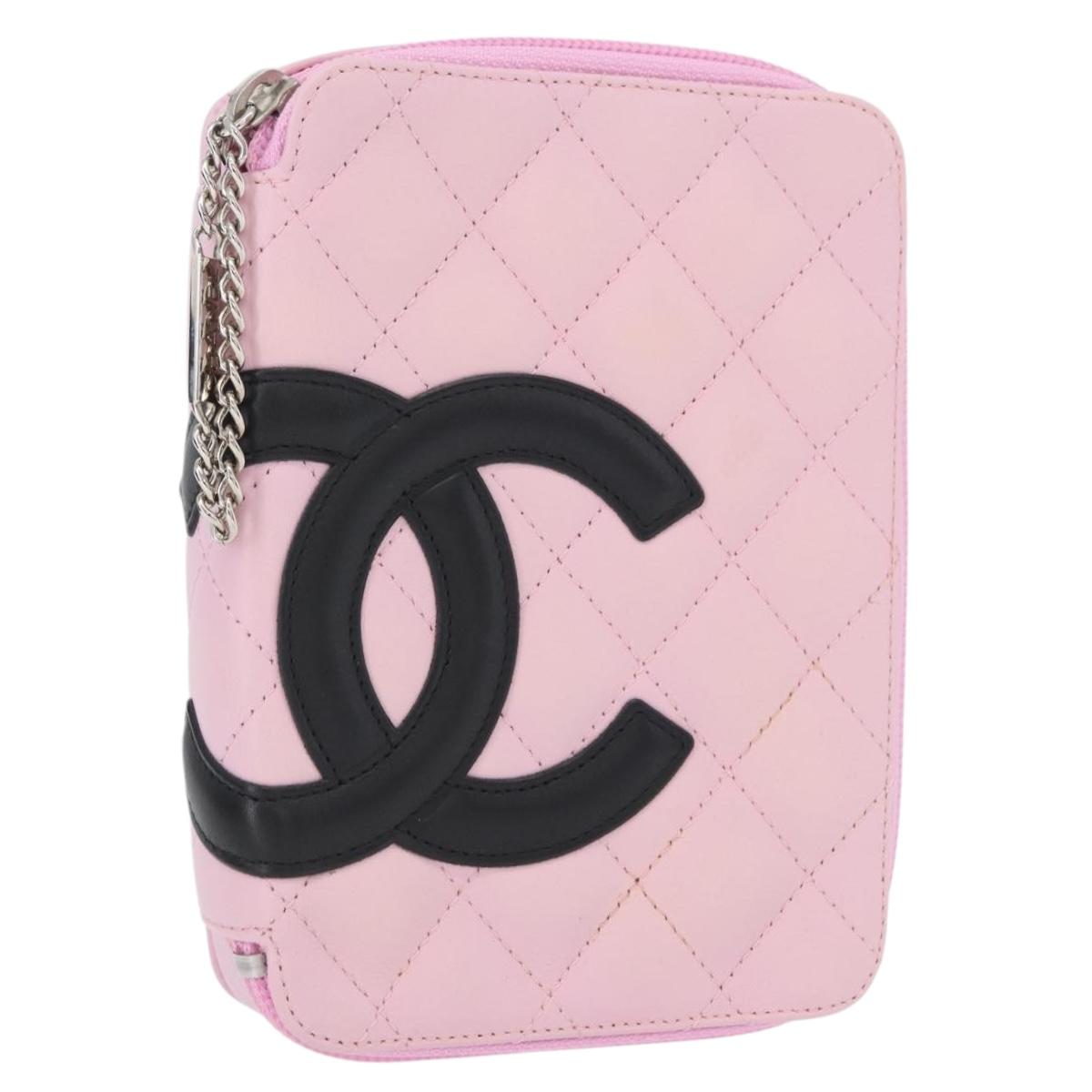 CHANEL Cambon Line Pouch Leather Pink Silver CC Auth ki6427M