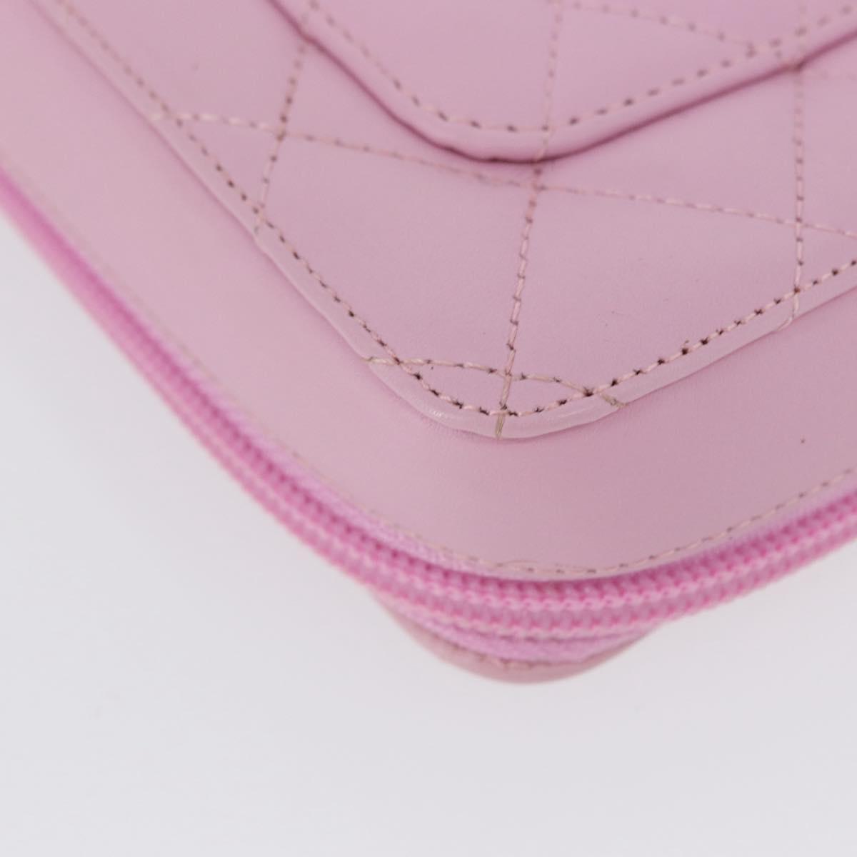 CHANEL Cambon Line Pouch Leather Pink Silver CC Auth ki6427M