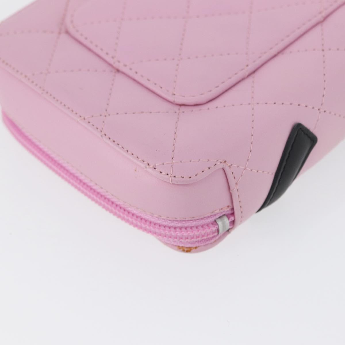 CHANEL Cambon Line Pouch Leather Pink Silver CC Auth ki6427M