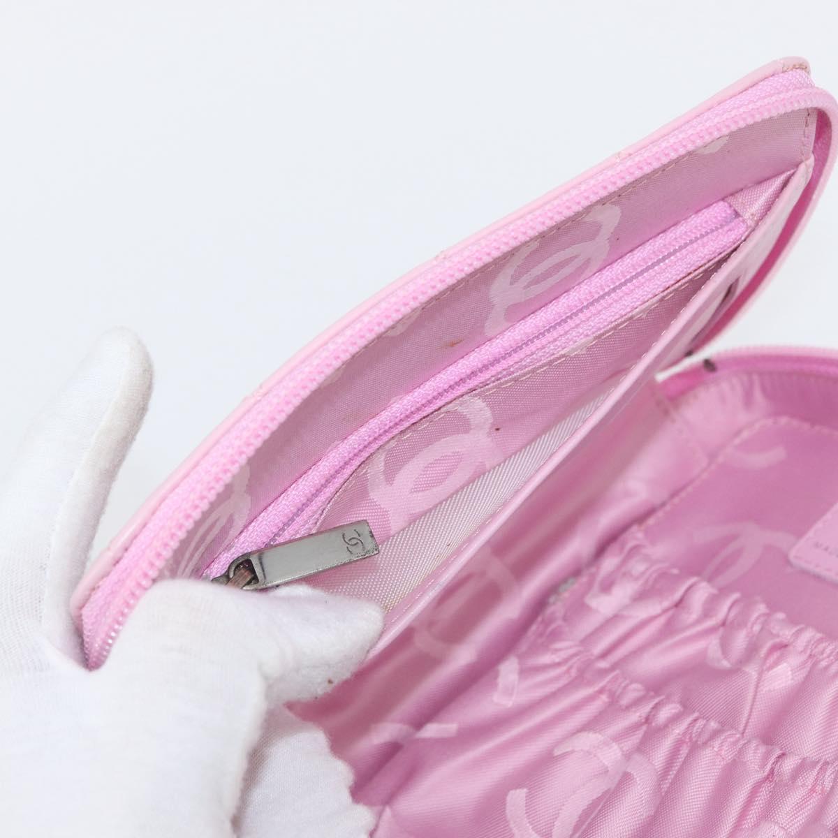 CHANEL Cambon Line Pouch Leather Pink Silver CC Auth ki6427M