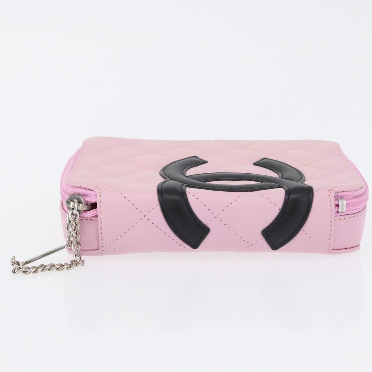 CHANEL Cambon Line Pouch Leather Pink Silver CC Auth ki6427M