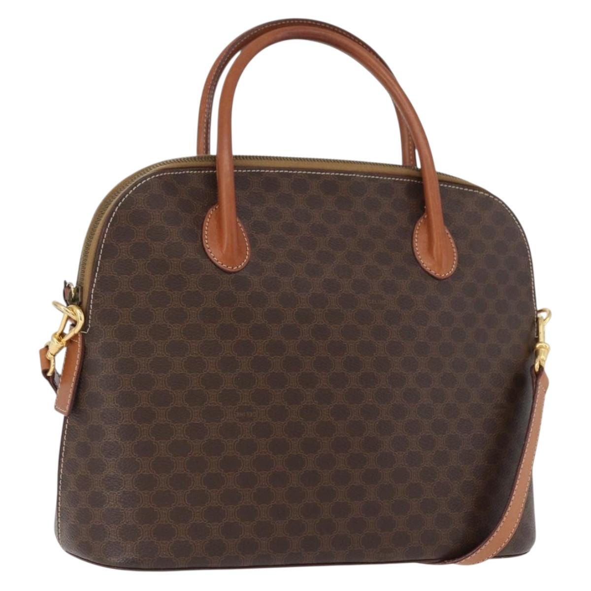 CELINE Macadam Canvas Hand Bag PVC Leather 2way Brown Gold Auth ki6435