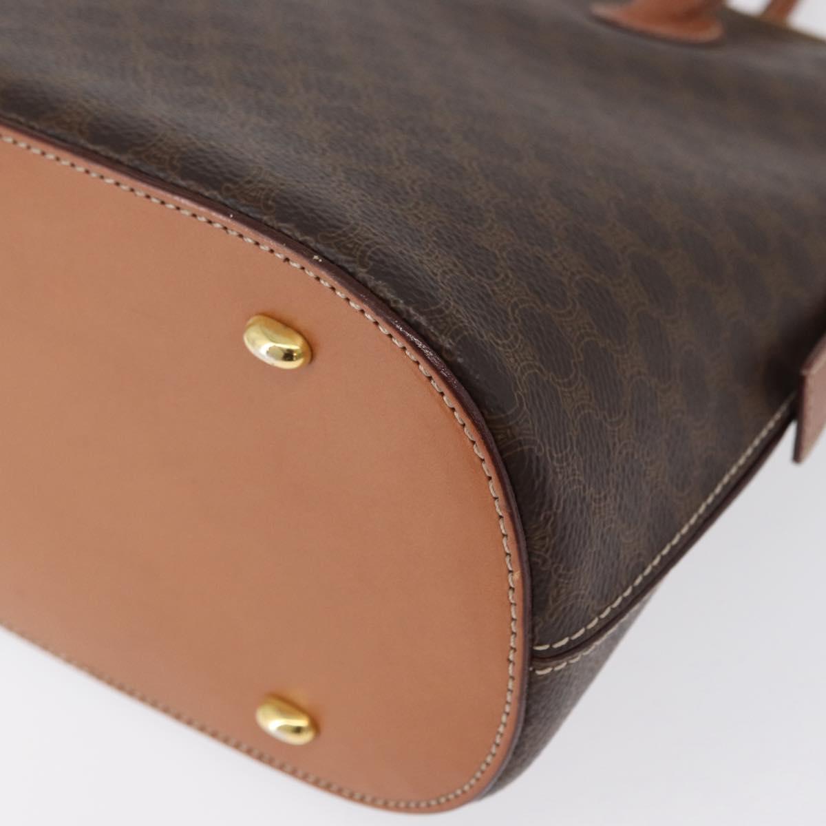CELINE Macadam Canvas Hand Bag PVC Leather 2way Brown Gold Auth ki6435