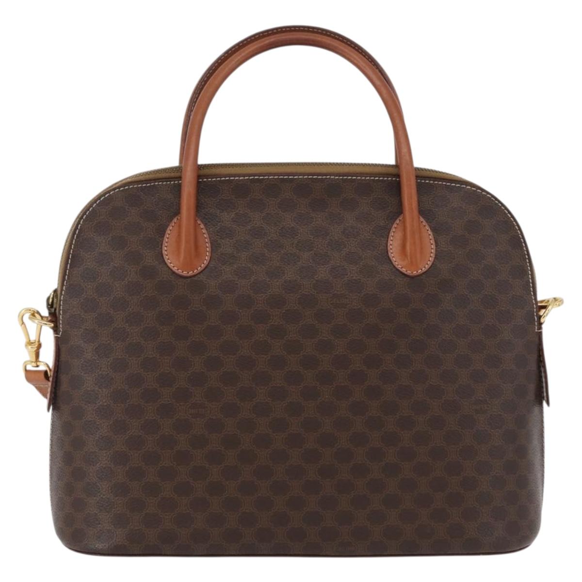 CELINE Macadam Canvas Hand Bag PVC Leather 2way Brown Gold Auth ki6435