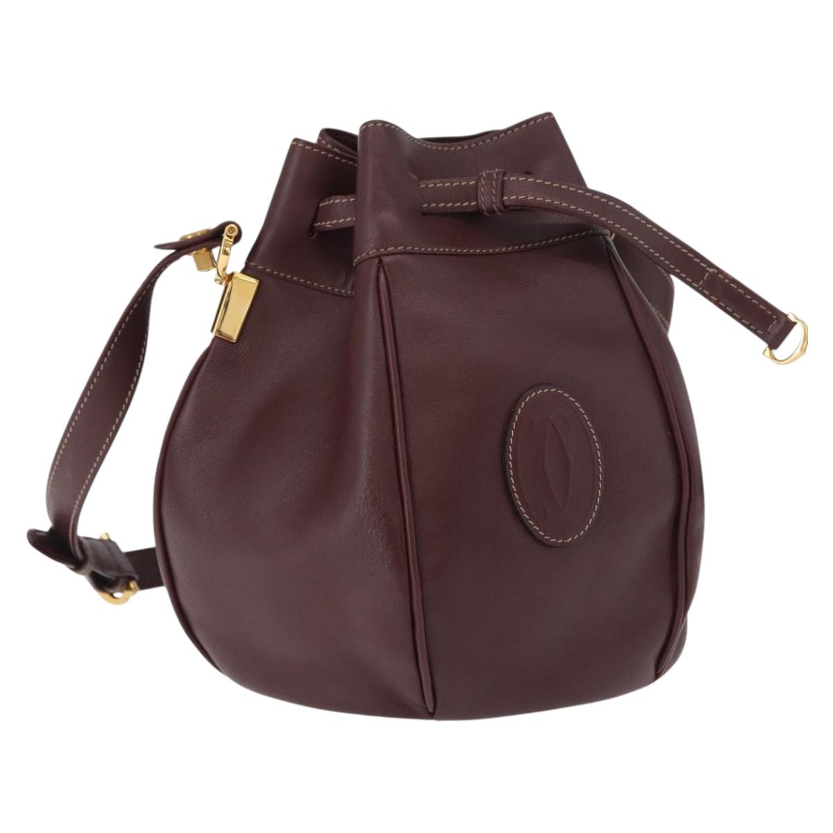 CARTIER Must Line Shoulder Bag Leather Bordeaux Gold Auth ki6436