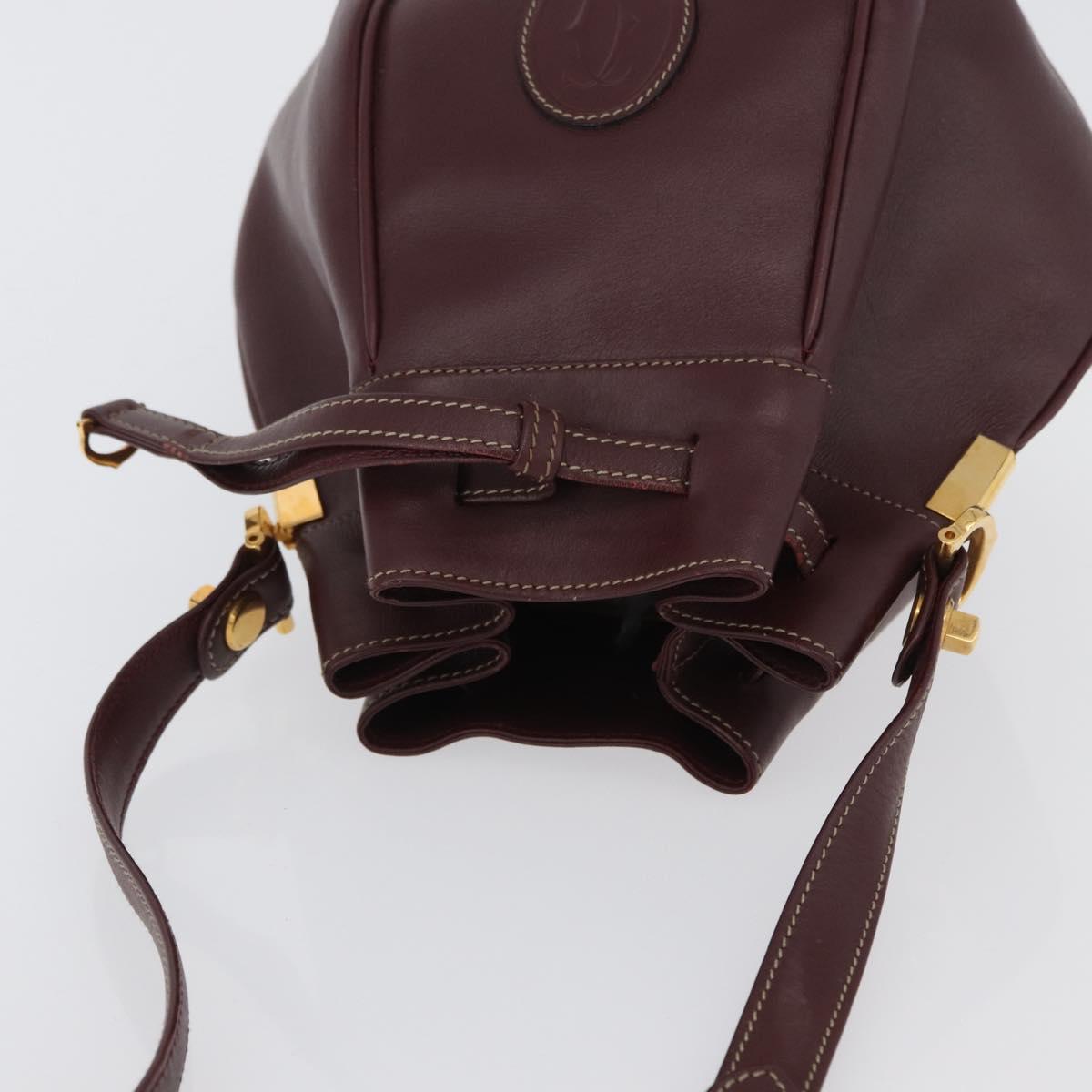 CARTIER Must Line Shoulder Bag Leather Bordeaux Gold Auth ki6436