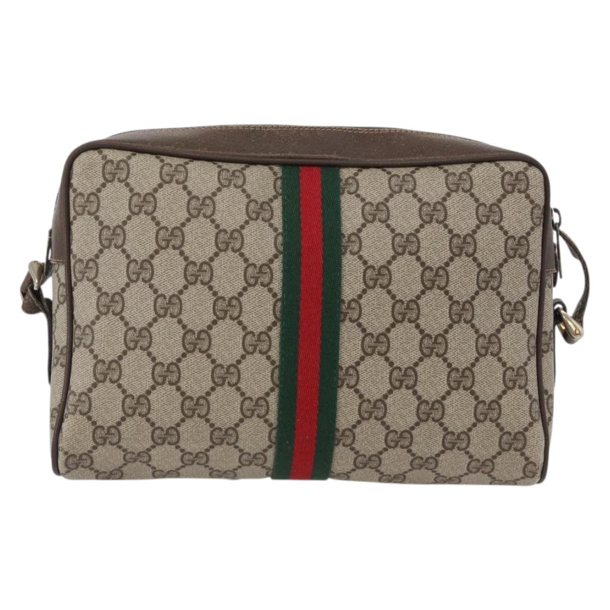 GUCCI GG Supreme Web Sherry Line Shoulder Bag PVC Beige 904 02 005 Auth ki6442