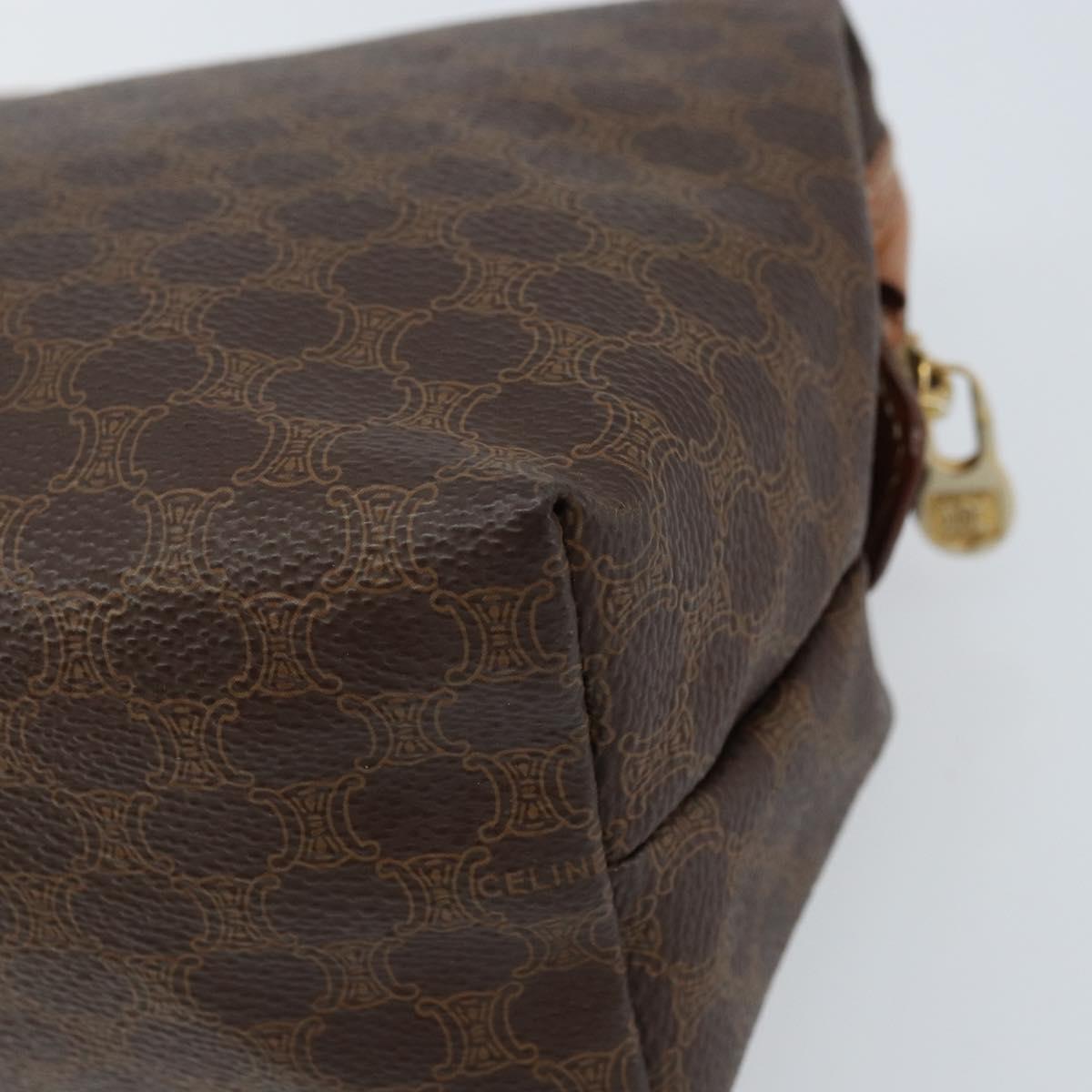 CELINE Macadam Canvas Pouch PVC Leather Brown Gold Auth ki6446
