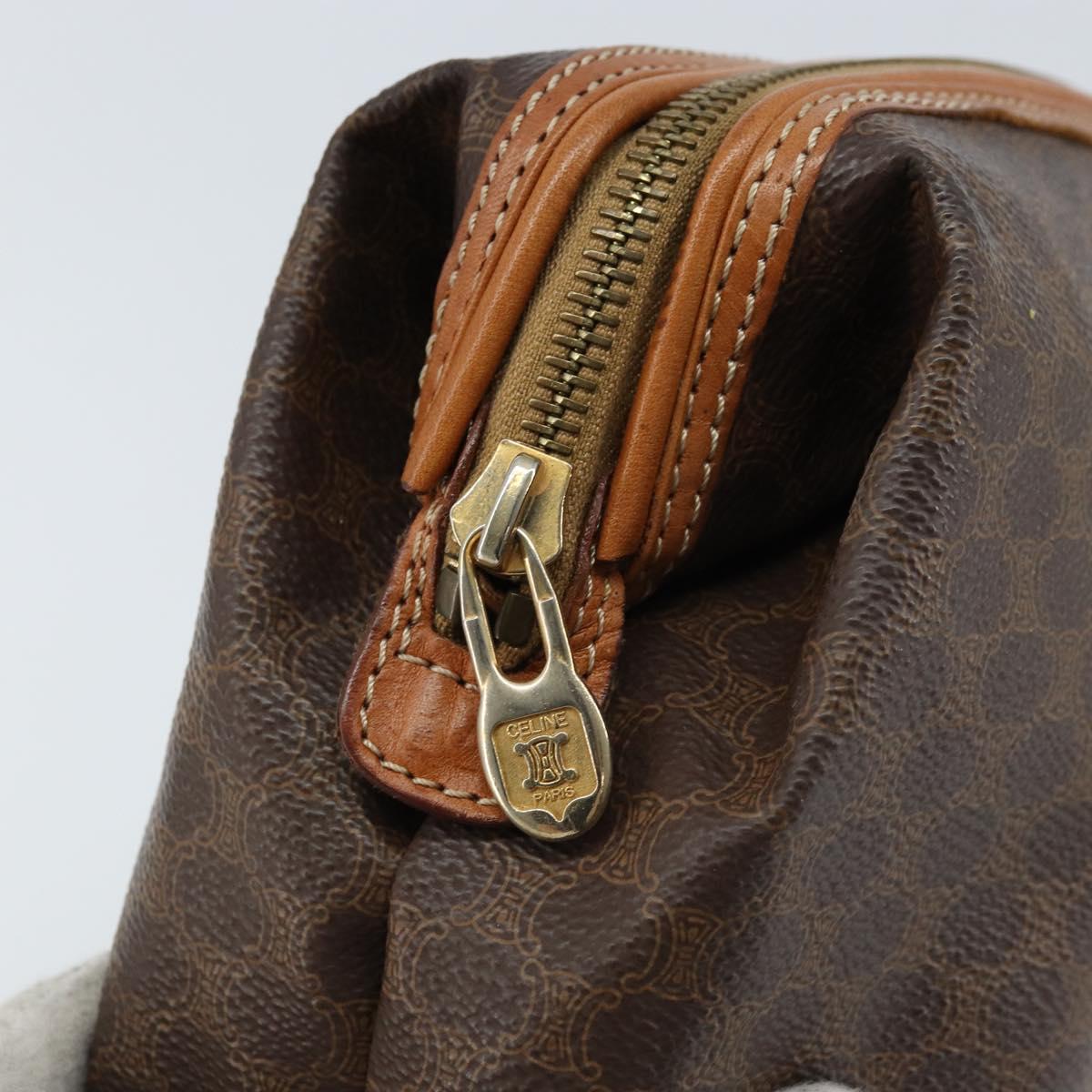 CELINE Macadam Canvas Pouch PVC Leather Brown Gold Auth ki6446