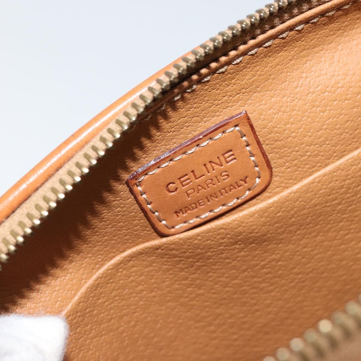 CELINE Macadam Canvas Pouch PVC Leather Brown Gold Auth ki6446