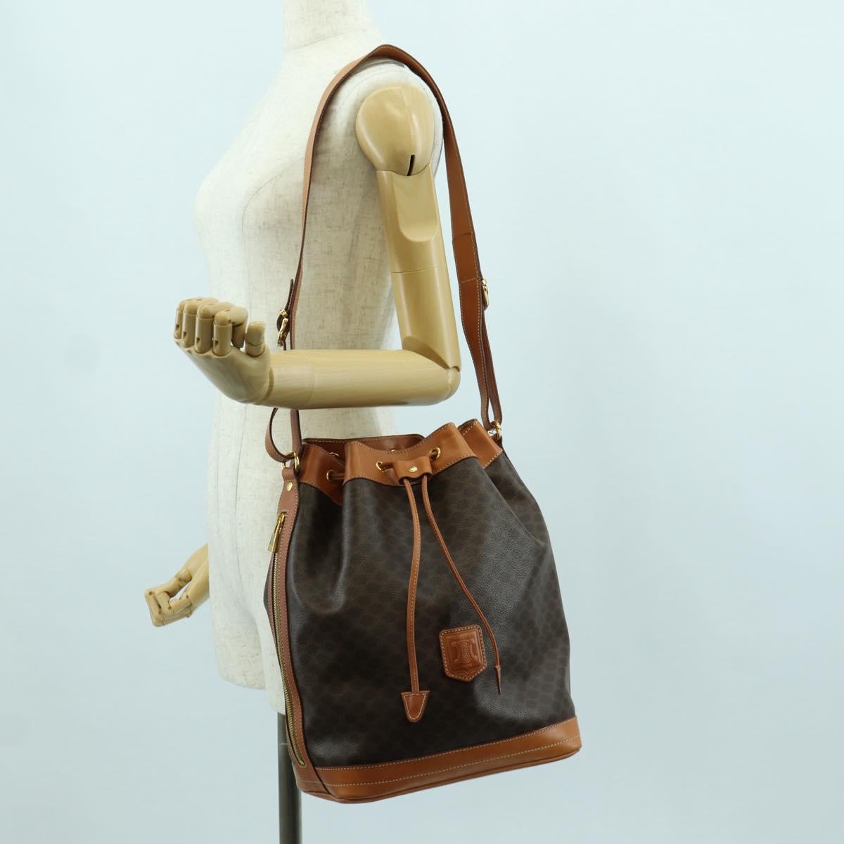 CELINE Macadam Canvas Shoulder Bag PVC Leather Brown Gold Auth ki6449M