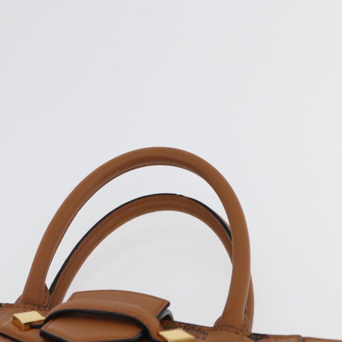 MCM Vicetos Logogram Hand Bag PVC Leather 2way Brown Gold Auth ki6452