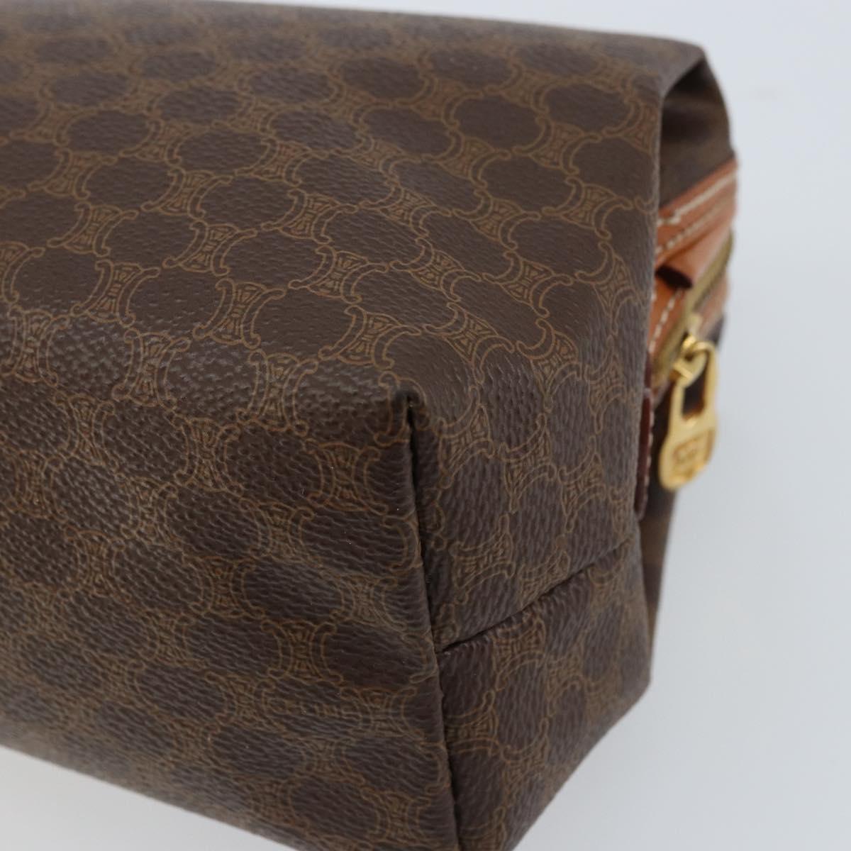 CELINE Macadam Canvas Pouch PVC Leather Brown Gold Auth ki6463