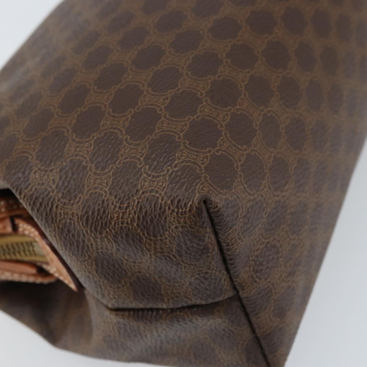 CELINE Macadam Canvas Pouch PVC Leather Brown Gold Auth ki6463
