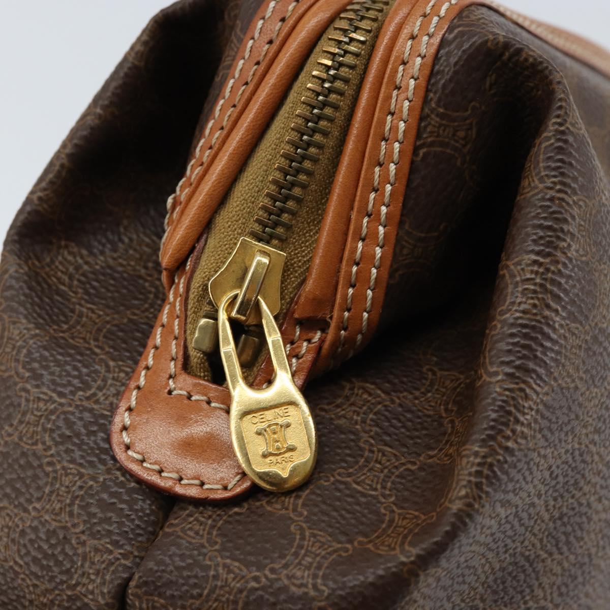 CELINE Macadam Canvas Pouch PVC Leather Brown Gold Auth ki6463