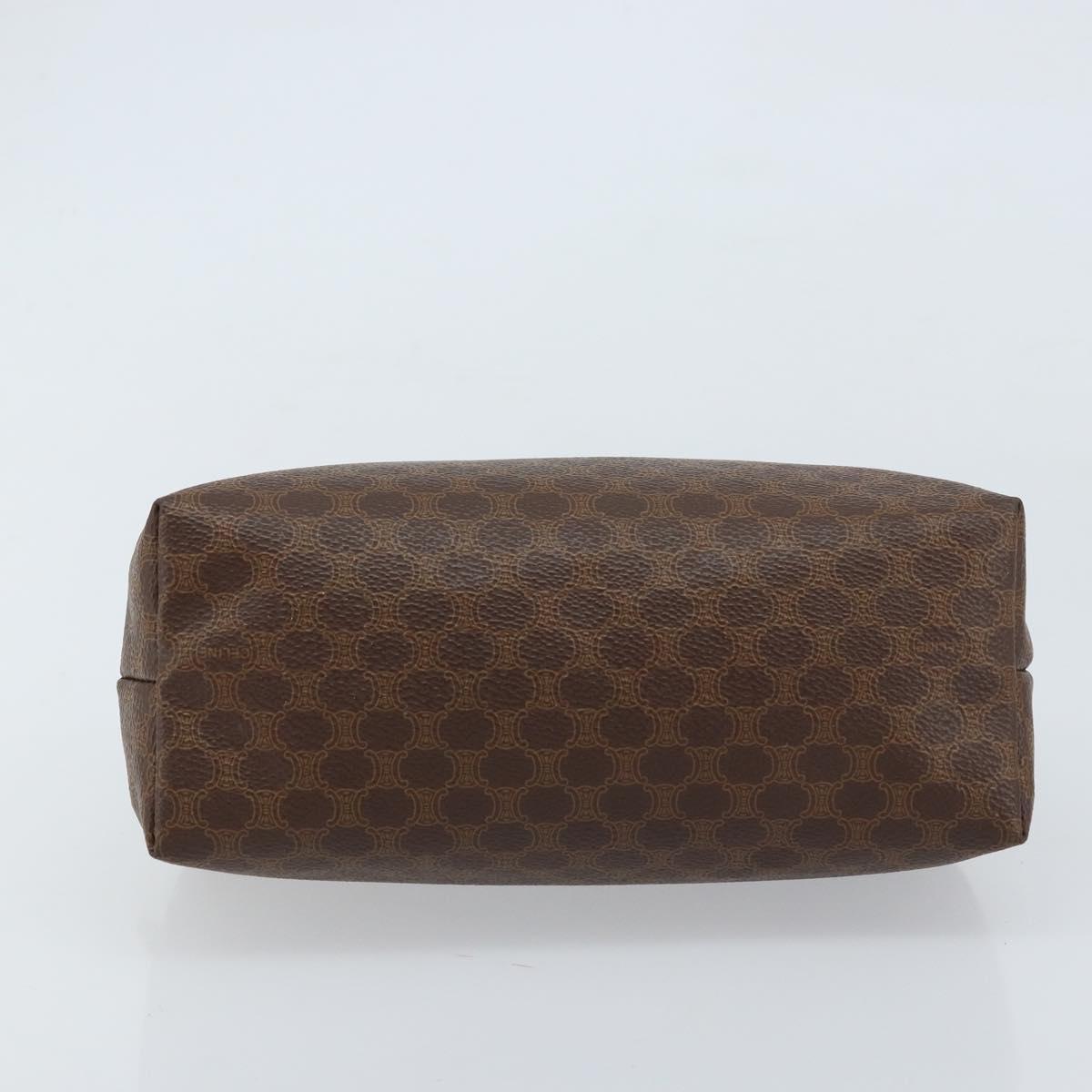 CELINE Macadam Canvas Pouch PVC Leather Brown Gold Auth ki6463