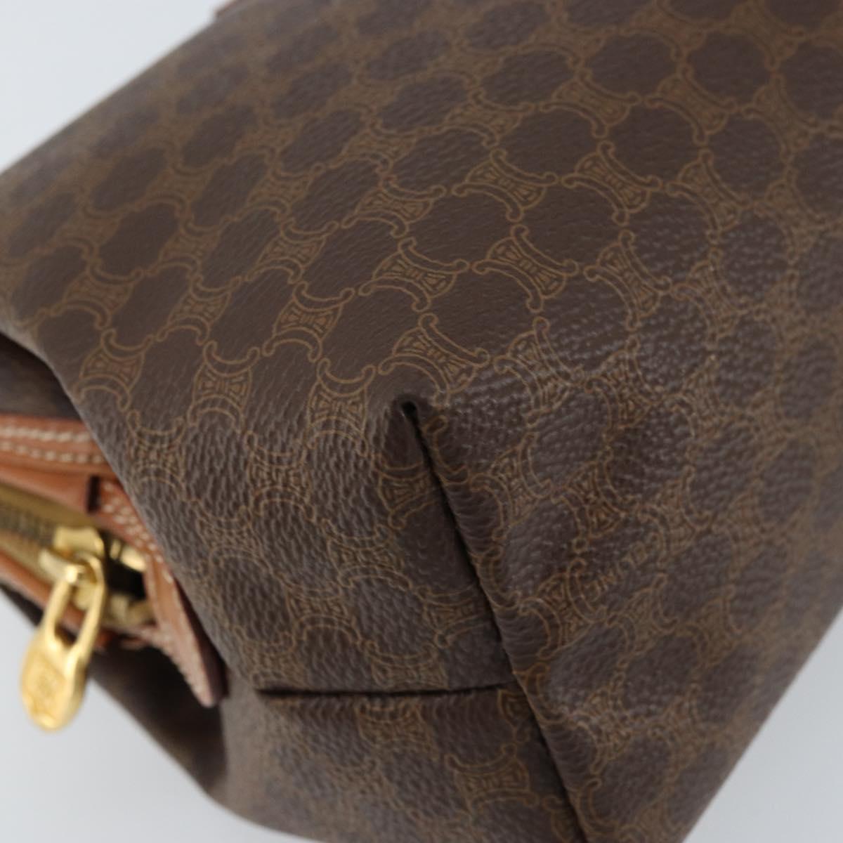 CELINE Macadam Canvas Pouch PVC Leather Brown Gold Auth ki6463