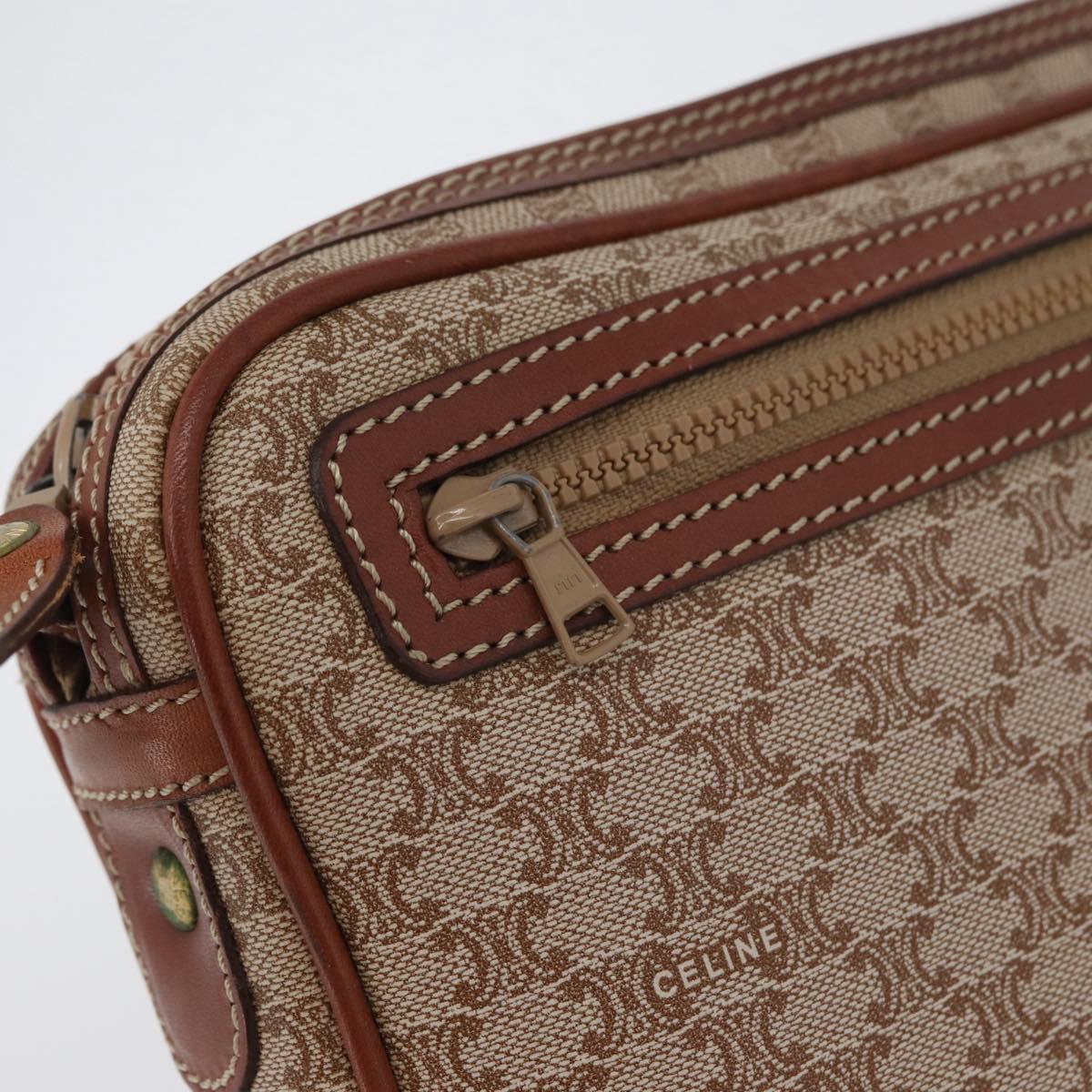 CELINE Macadam Canvas Clutch Bag PVC Leather Beige Gold Auth ki6467