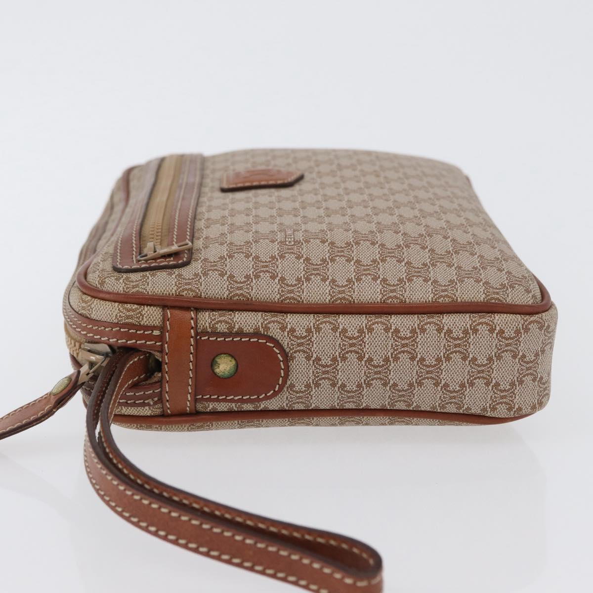 CELINE Macadam Canvas Clutch Bag PVC Leather Beige Gold Auth ki6467