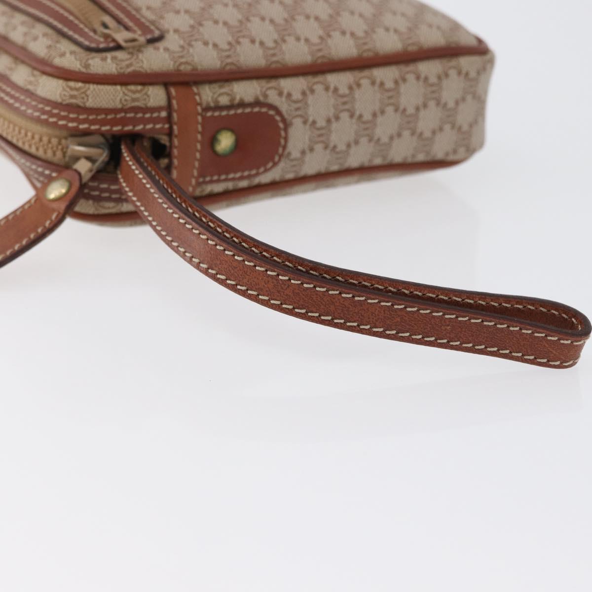CELINE Macadam Canvas Clutch Bag PVC Leather Beige Gold Auth ki6467