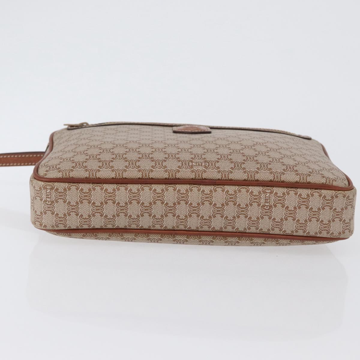 CELINE Macadam Canvas Clutch Bag PVC Leather Beige Gold Auth ki6467
