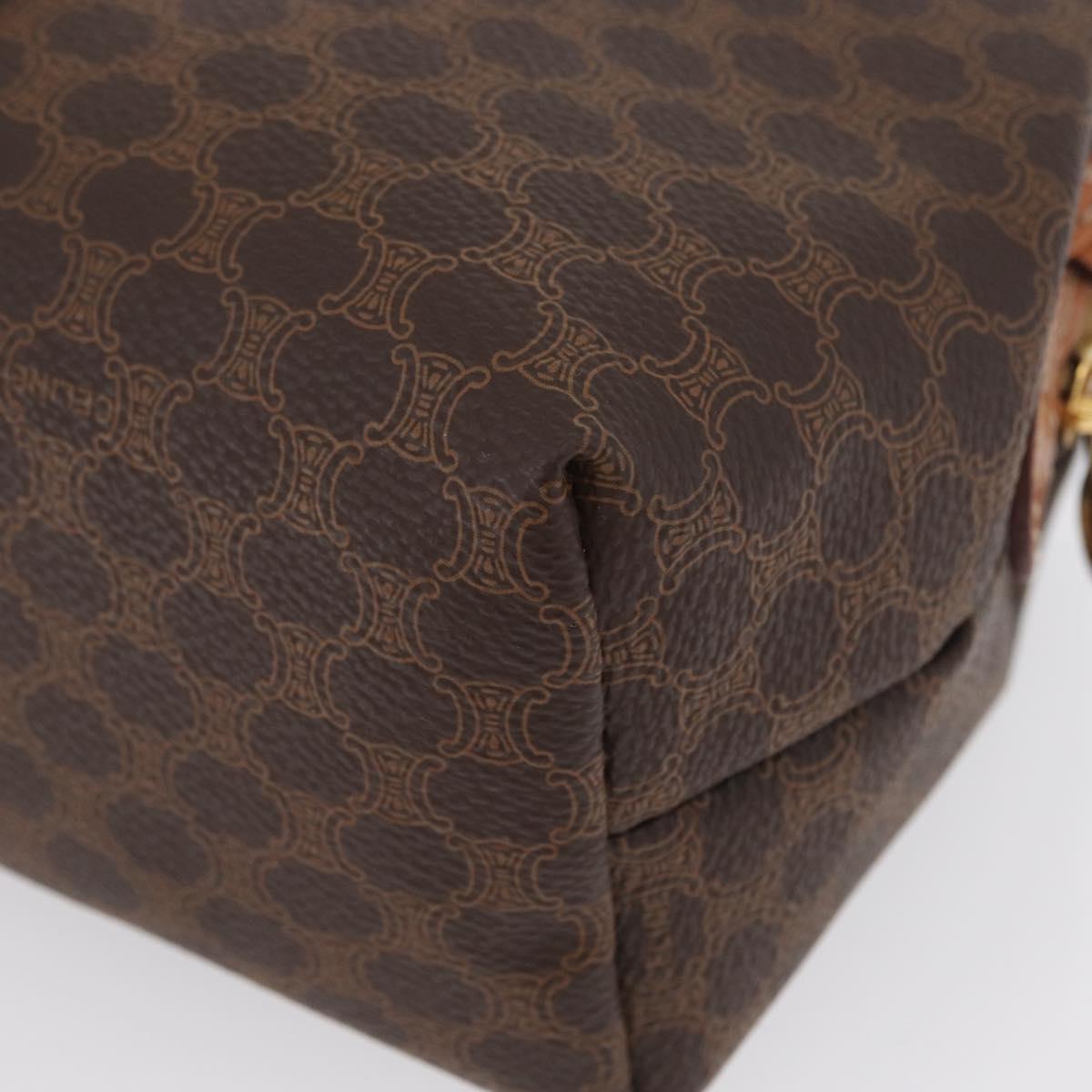 CELINE Macadam Canvas Pouch PVC Leather Brown Gold Auth ki6473