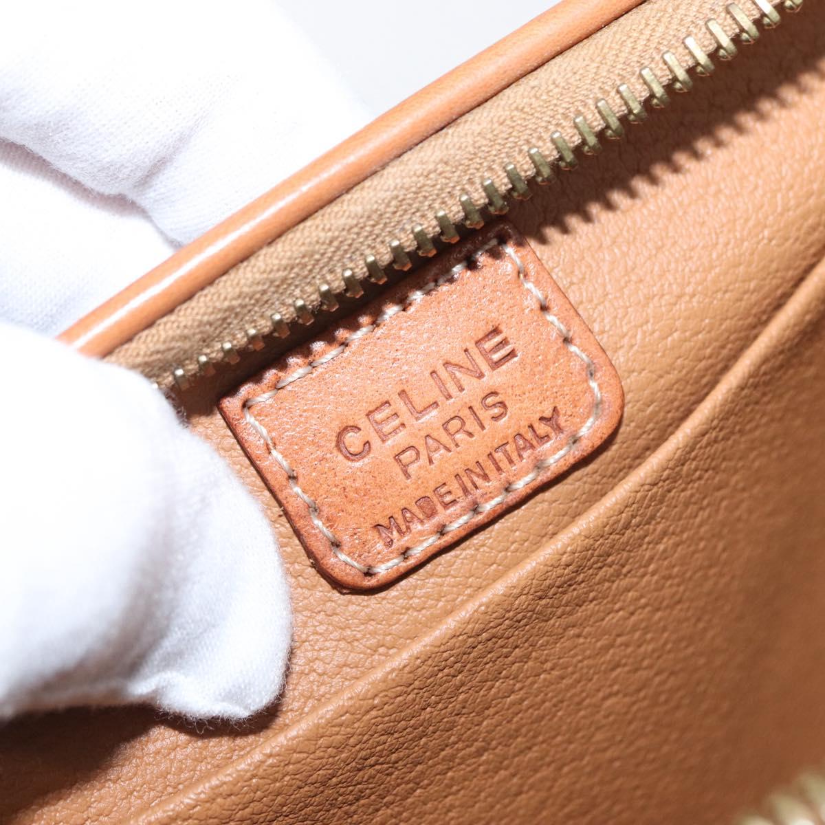 CELINE Macadam Canvas Pouch PVC Leather Brown Gold Auth ki6473