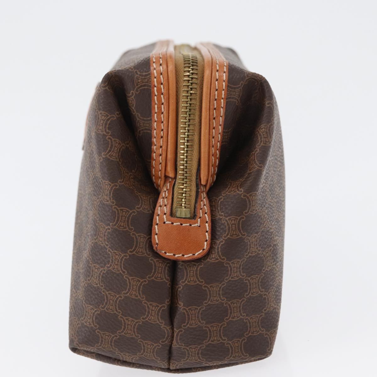 CELINE Macadam Canvas Pouch PVC Leather Brown Gold Auth ki6473