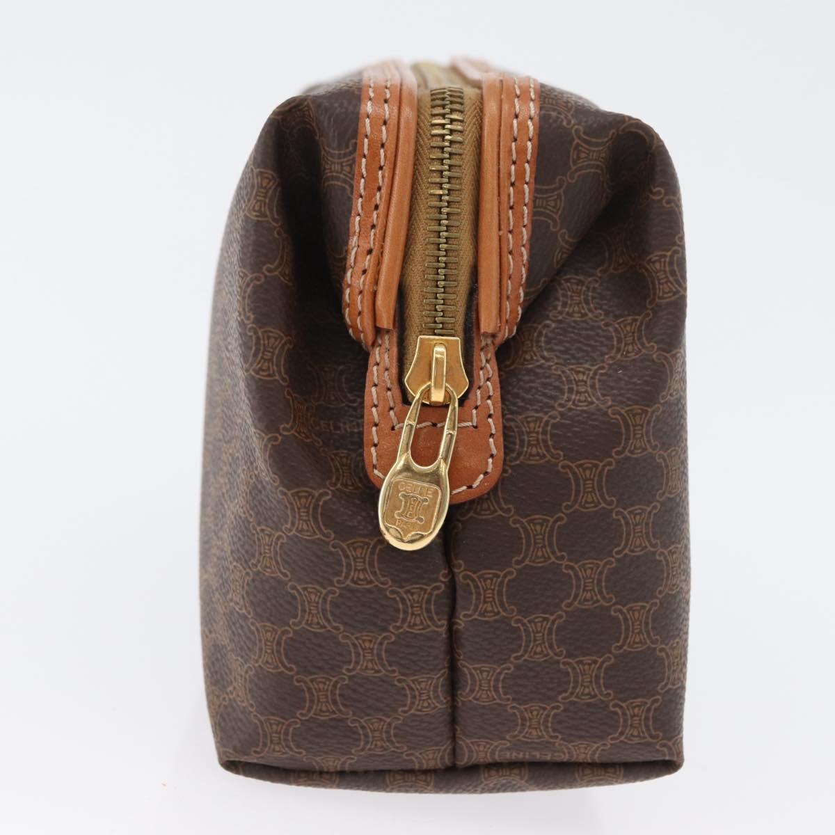 CELINE Macadam Canvas Pouch PVC Leather Brown Gold Auth ki6473