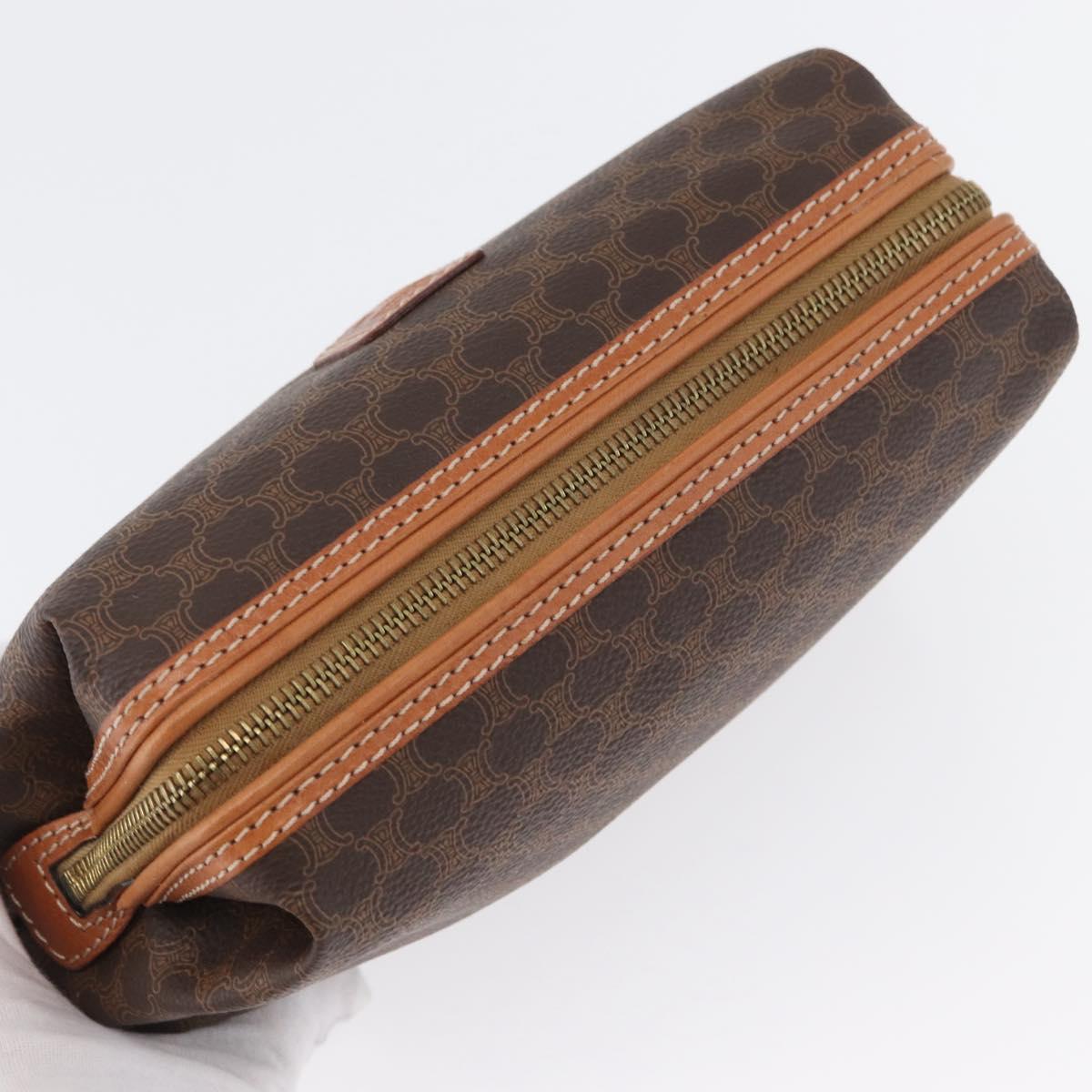 CELINE Macadam Canvas Pouch PVC Leather Brown Gold Auth ki6473