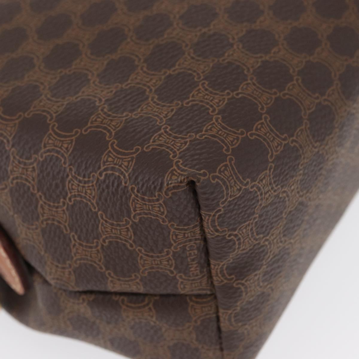 CELINE Macadam Canvas Pouch PVC Leather Brown Gold Auth ki6473