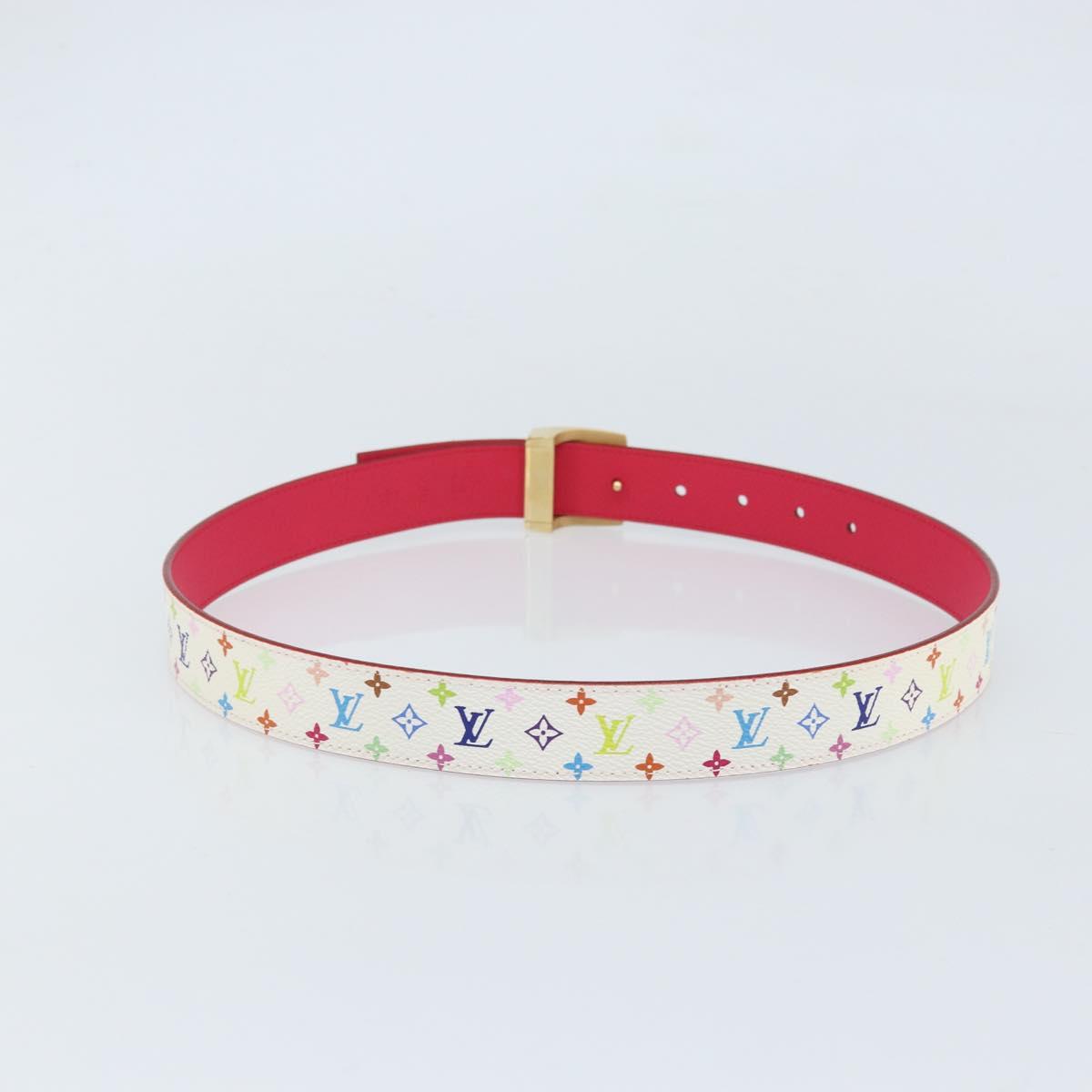 LOUIS VUITTON Monogram Multicolor Ceinture Carre Belt White LV Auth ki6477