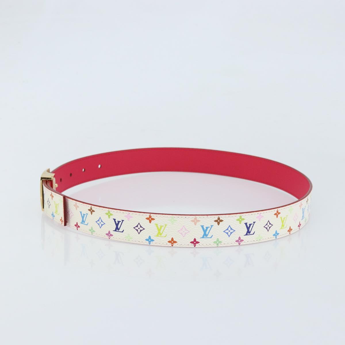 LOUIS VUITTON Monogram Multicolor Ceinture Carre Belt White LV Auth ki6477
