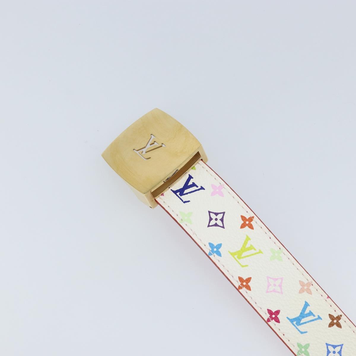 LOUIS VUITTON Monogram Multicolor Ceinture Carre Belt White LV Auth ki6477