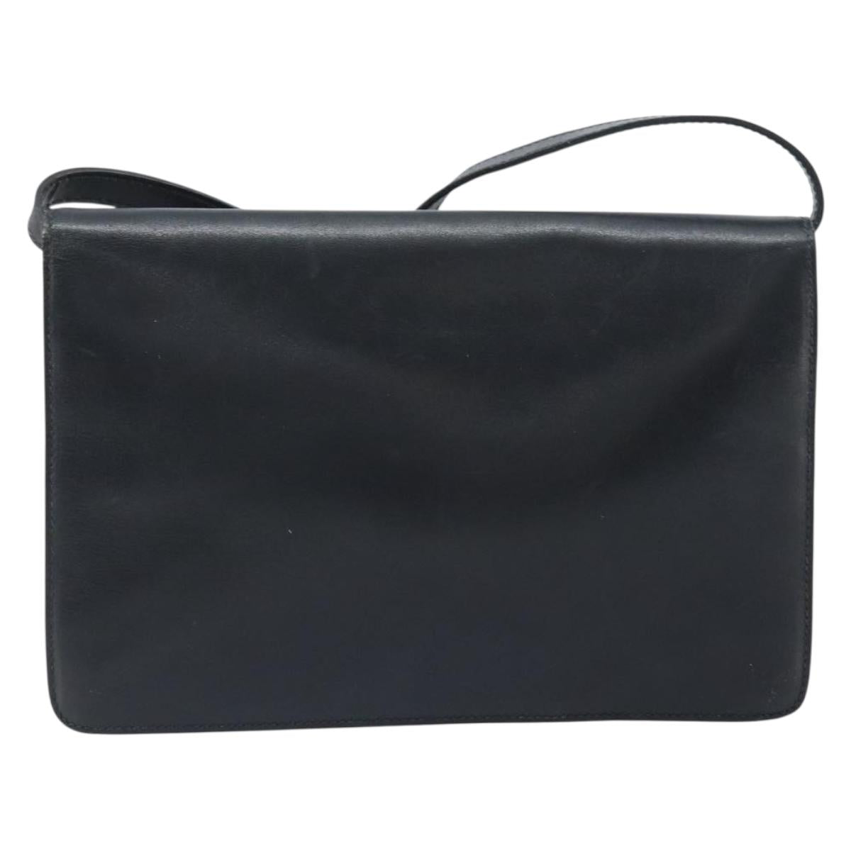 CELINE Shoulder Bag Leather Black Gold Auth ki6485
