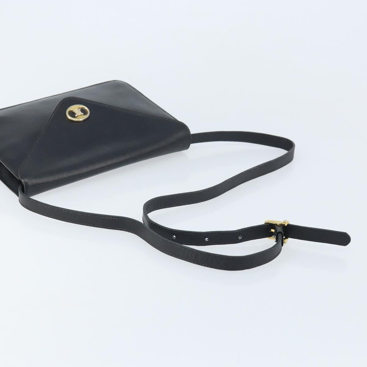 CELINE Shoulder Bag Leather Black Gold Auth ki6485