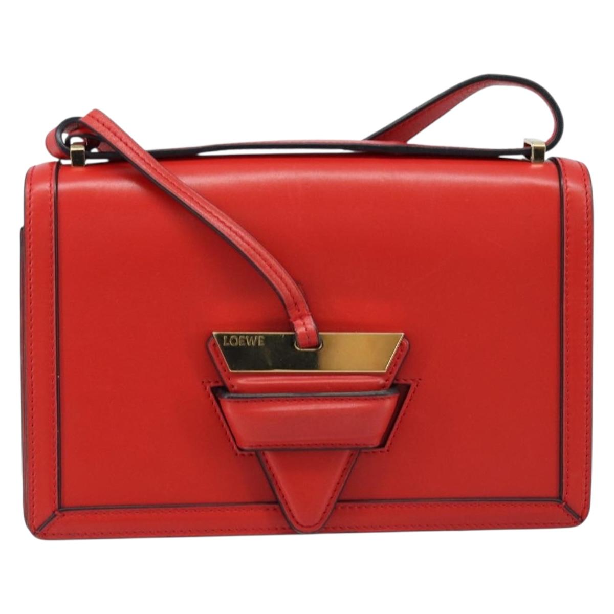 LOEWE Shoulder Bag Leather Red Gold Auth ki6486