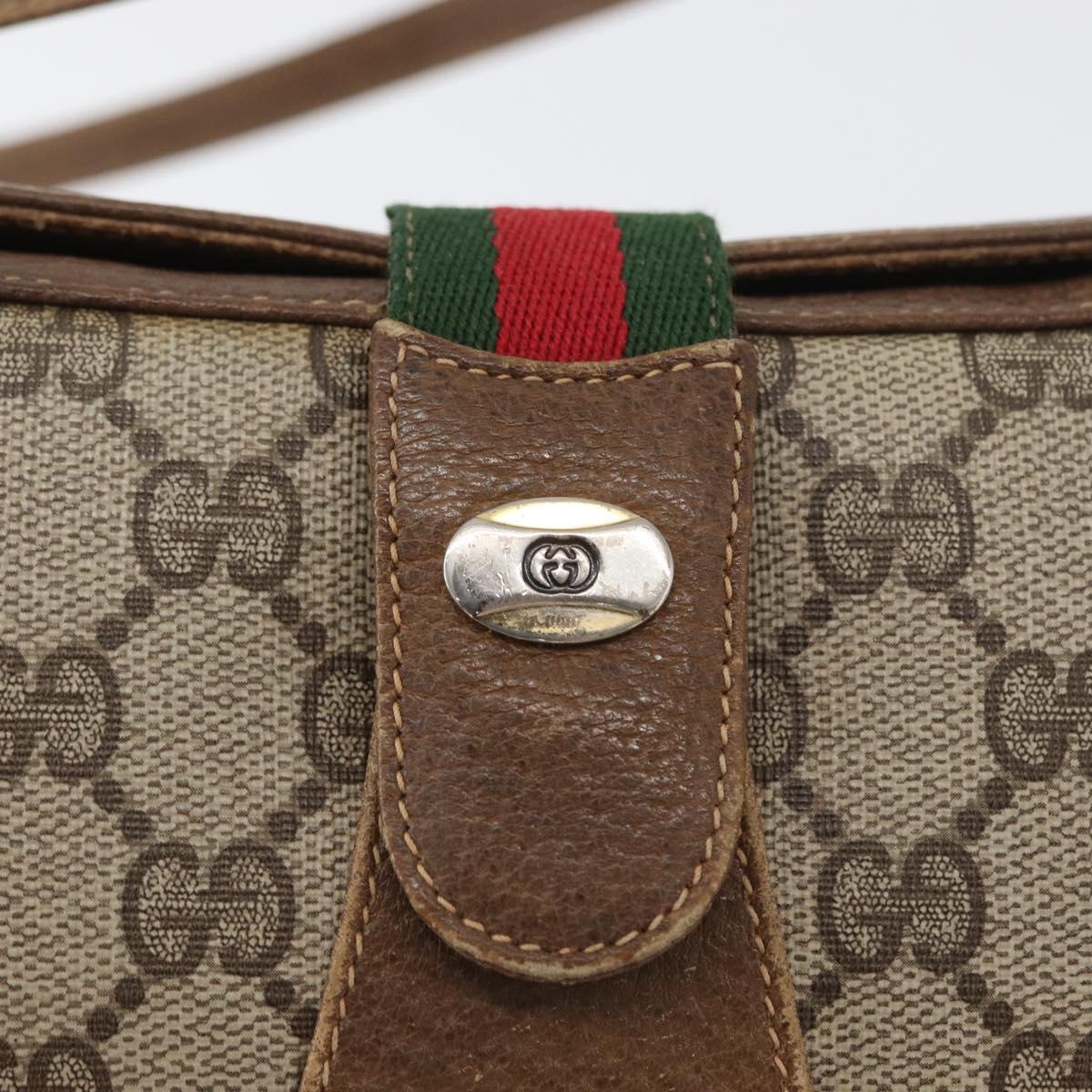 GUCCI Web Sherry Line GG Supreme Bag PVC Beige Gold 66 02 024 Auth ki6488
